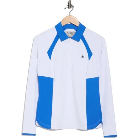 Penguin white and blue Colorblock Half Zip Polo Size L - Picture 4 of 8